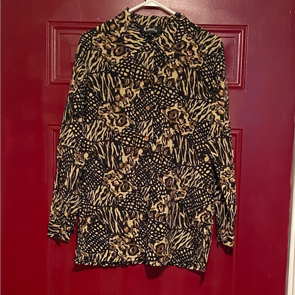 Cavalini Women’s Button Up Leopard Print Long Sleeve Blouse Size Small - Picture 3 of 12
